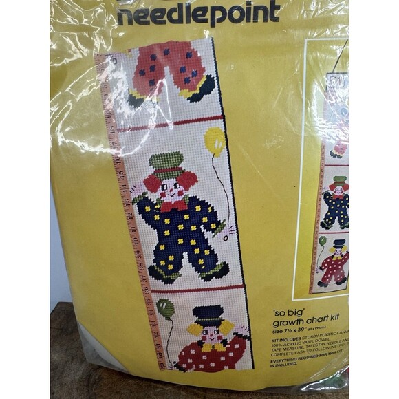 Vintage Bucilla Plastic Canvas Needlepoint Clowns Growth Chart Kit 4913 RARE Nob - Picture 4 of 10